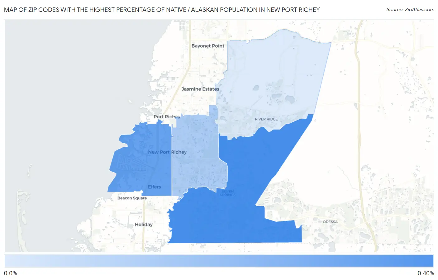Zip Codes with the Highest Percentage of Native / Alaskan Population in New Port Richey Map