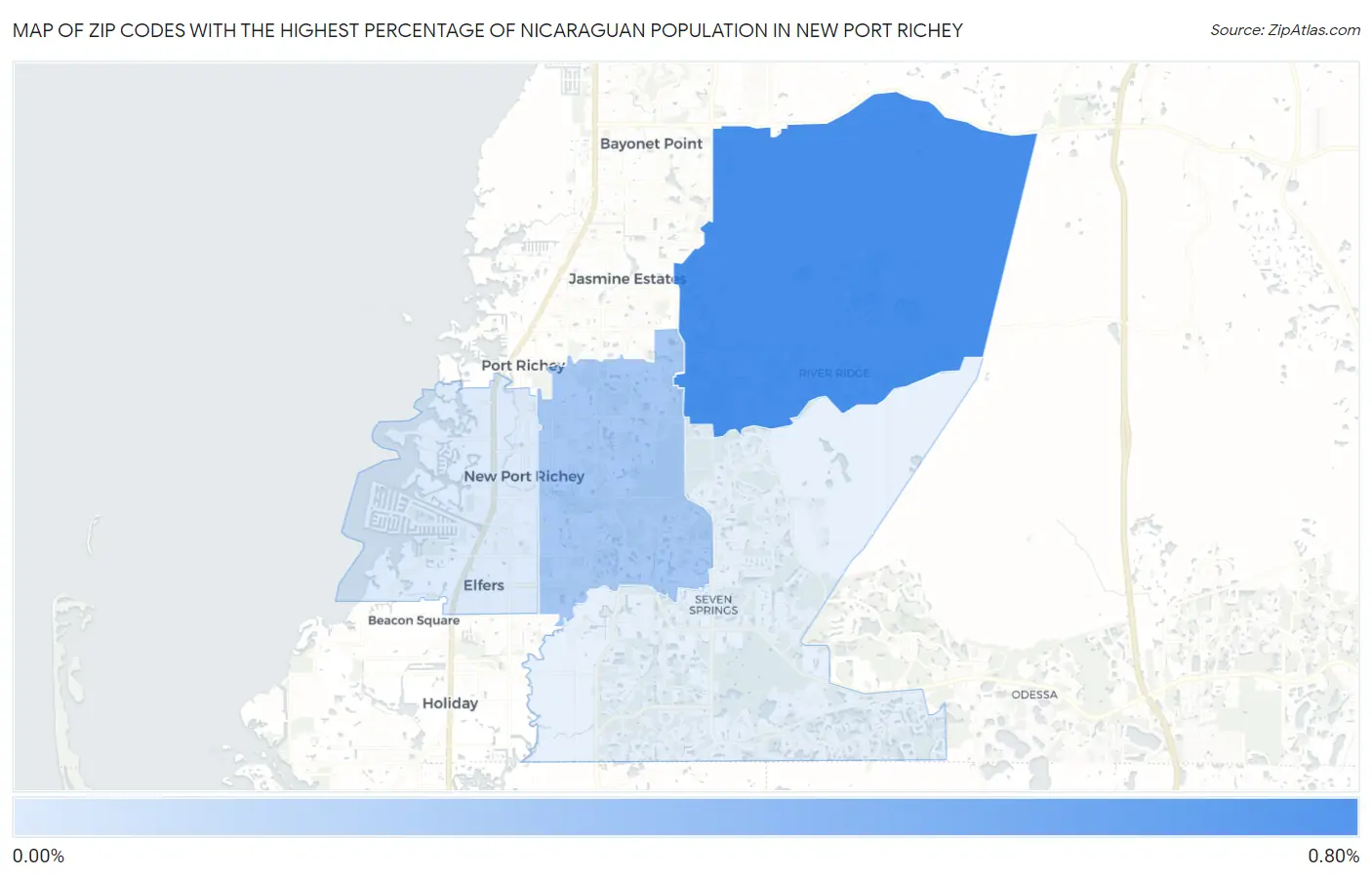 Zip Codes with the Highest Percentage of Nicaraguan Population in New Port Richey Map