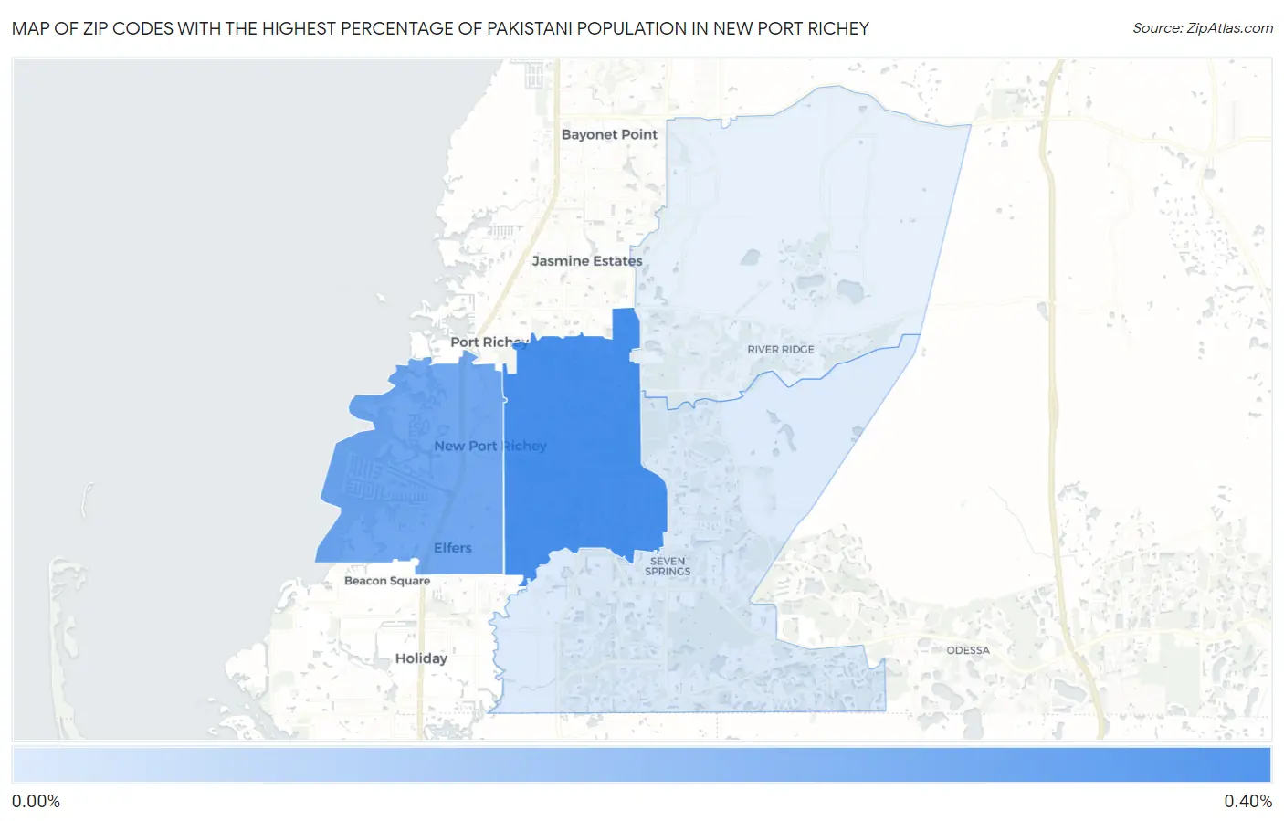 Zip Codes with the Highest Percentage of Pakistani Population in New Port Richey Map