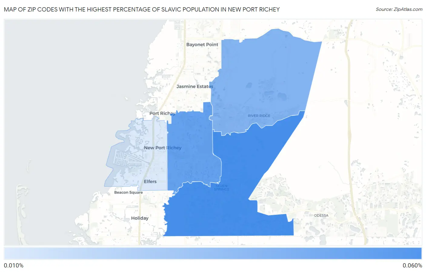 Zip Codes with the Highest Percentage of Slavic Population in New Port Richey Map