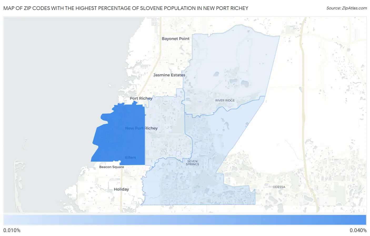 Zip Codes with the Highest Percentage of Slovene Population in New Port Richey Map