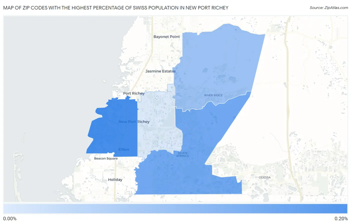 Zip Codes with the Highest Percentage of Swiss Population in New Port Richey Map