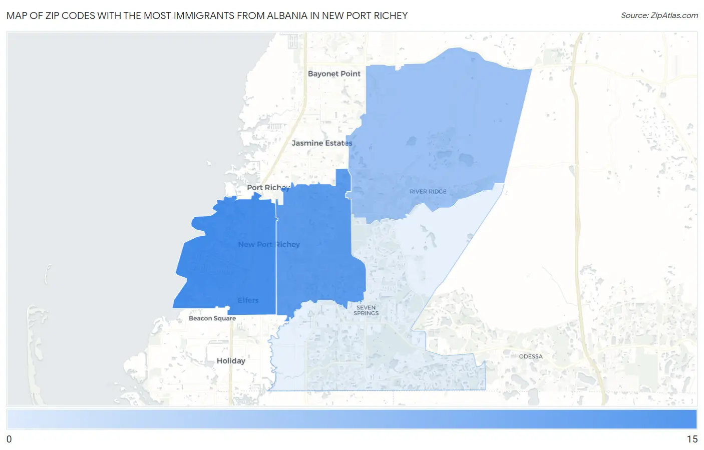 Zip Codes with the Most Immigrants from Albania in New Port Richey Map