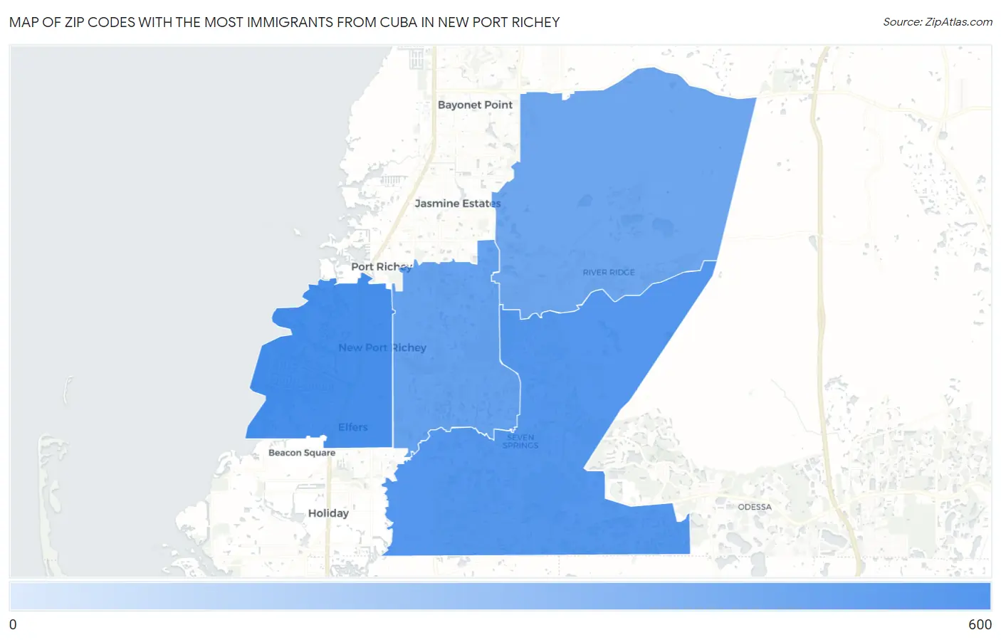 Zip Codes with the Most Immigrants from Cuba in New Port Richey Map