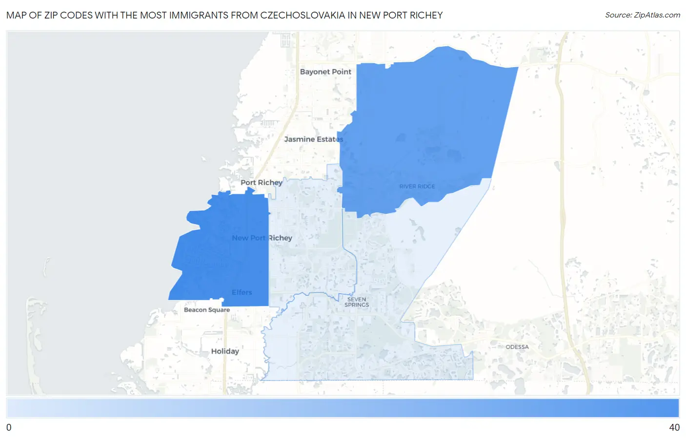 Zip Codes with the Most Immigrants from Czechoslovakia in New Port Richey Map