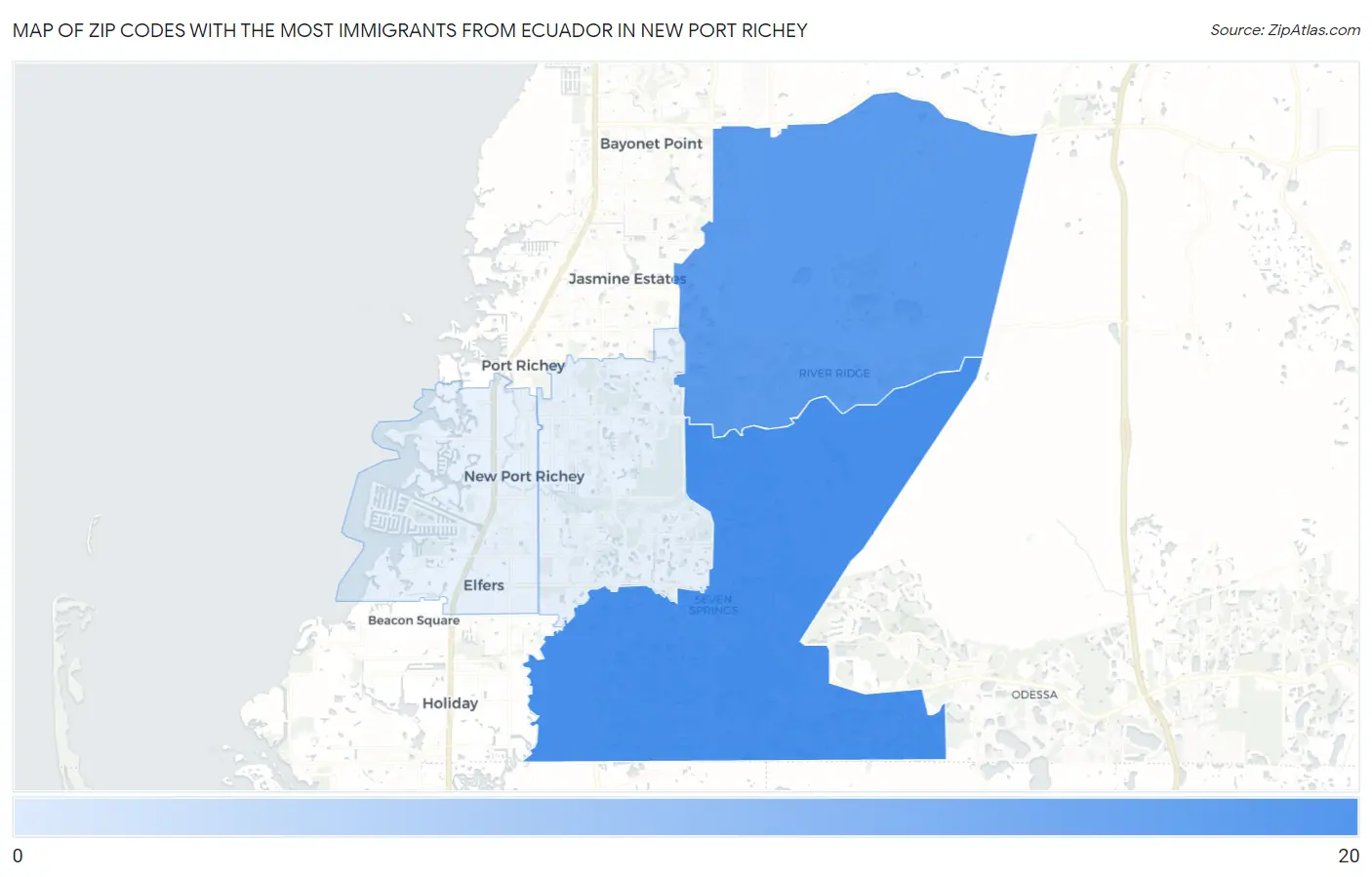 Zip Codes with the Most Immigrants from Ecuador in New Port Richey Map