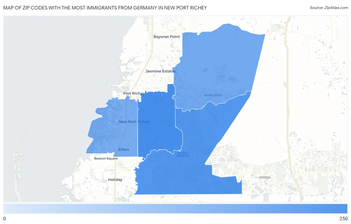 Zip Codes with the Most Immigrants from Germany in New Port Richey Map