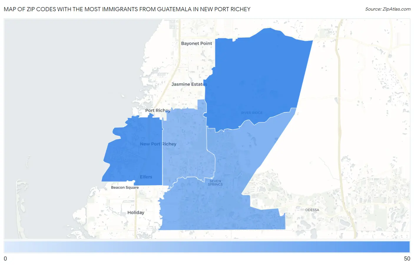 Zip Codes with the Most Immigrants from Guatemala in New Port Richey Map