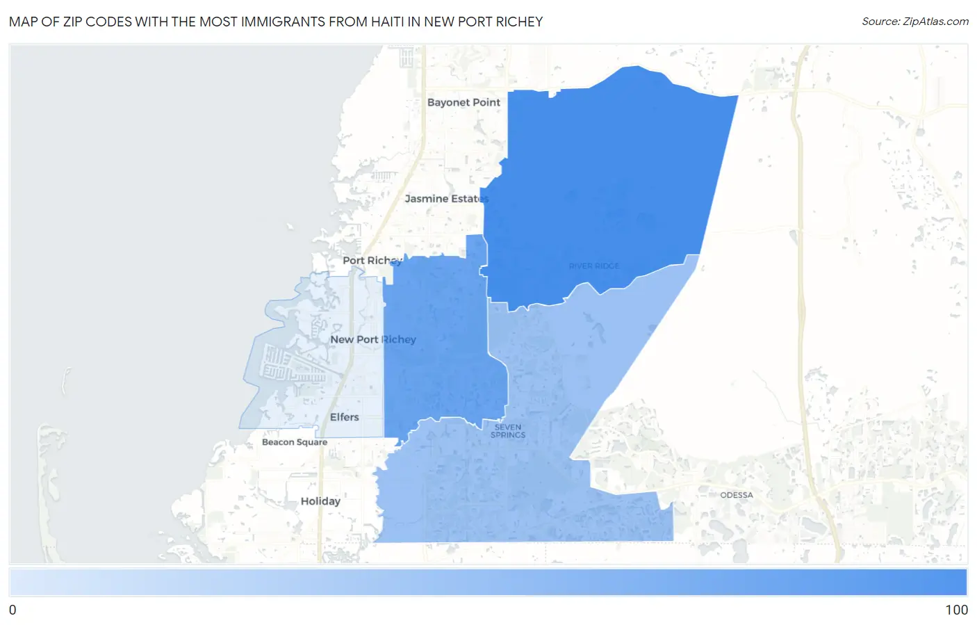 Zip Codes with the Most Immigrants from Haiti in New Port Richey Map