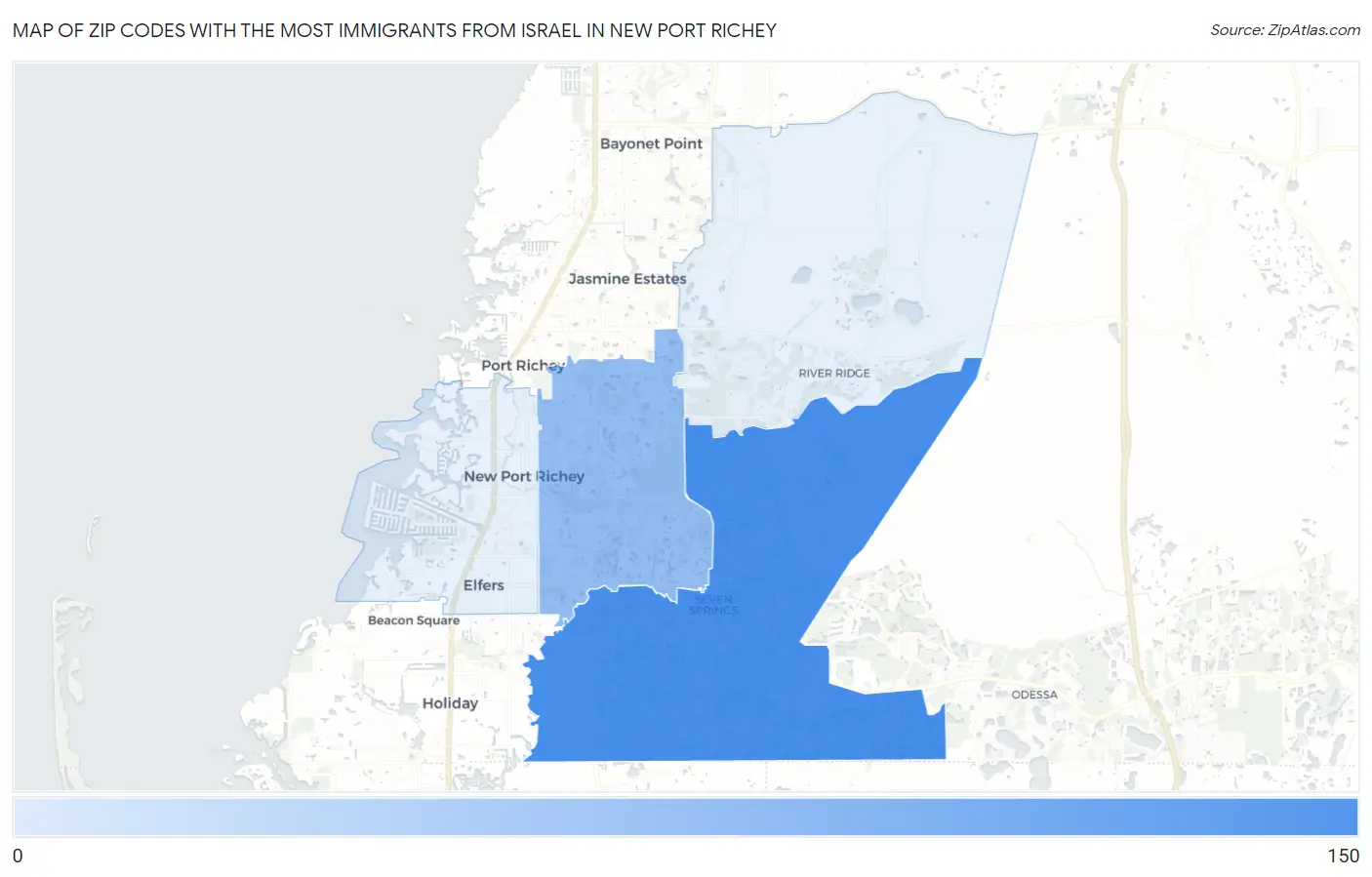 Zip Codes with the Most Immigrants from Israel in New Port Richey Map