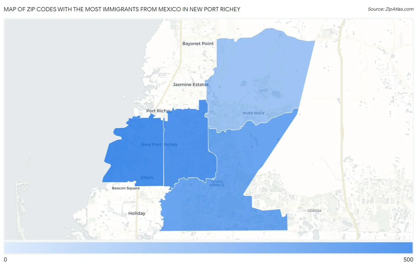 Zip Codes with the Most Immigrants from Mexico in New Port Richey Map