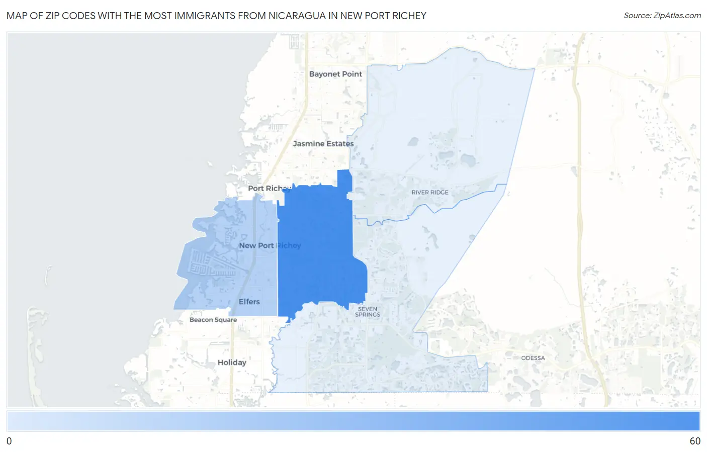 Zip Codes with the Most Immigrants from Nicaragua in New Port Richey Map