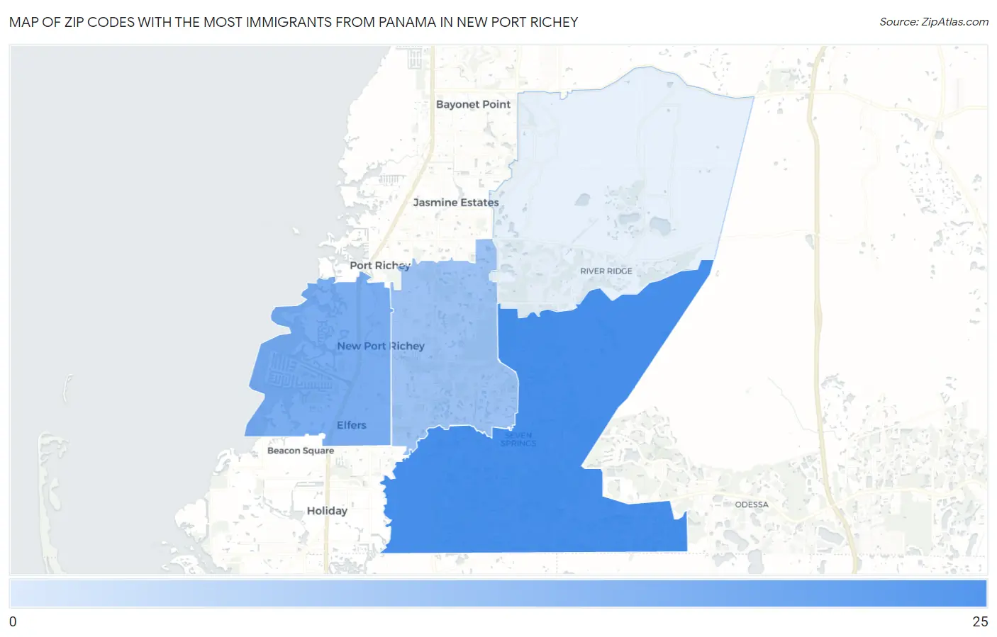 Zip Codes with the Most Immigrants from Panama in New Port Richey Map