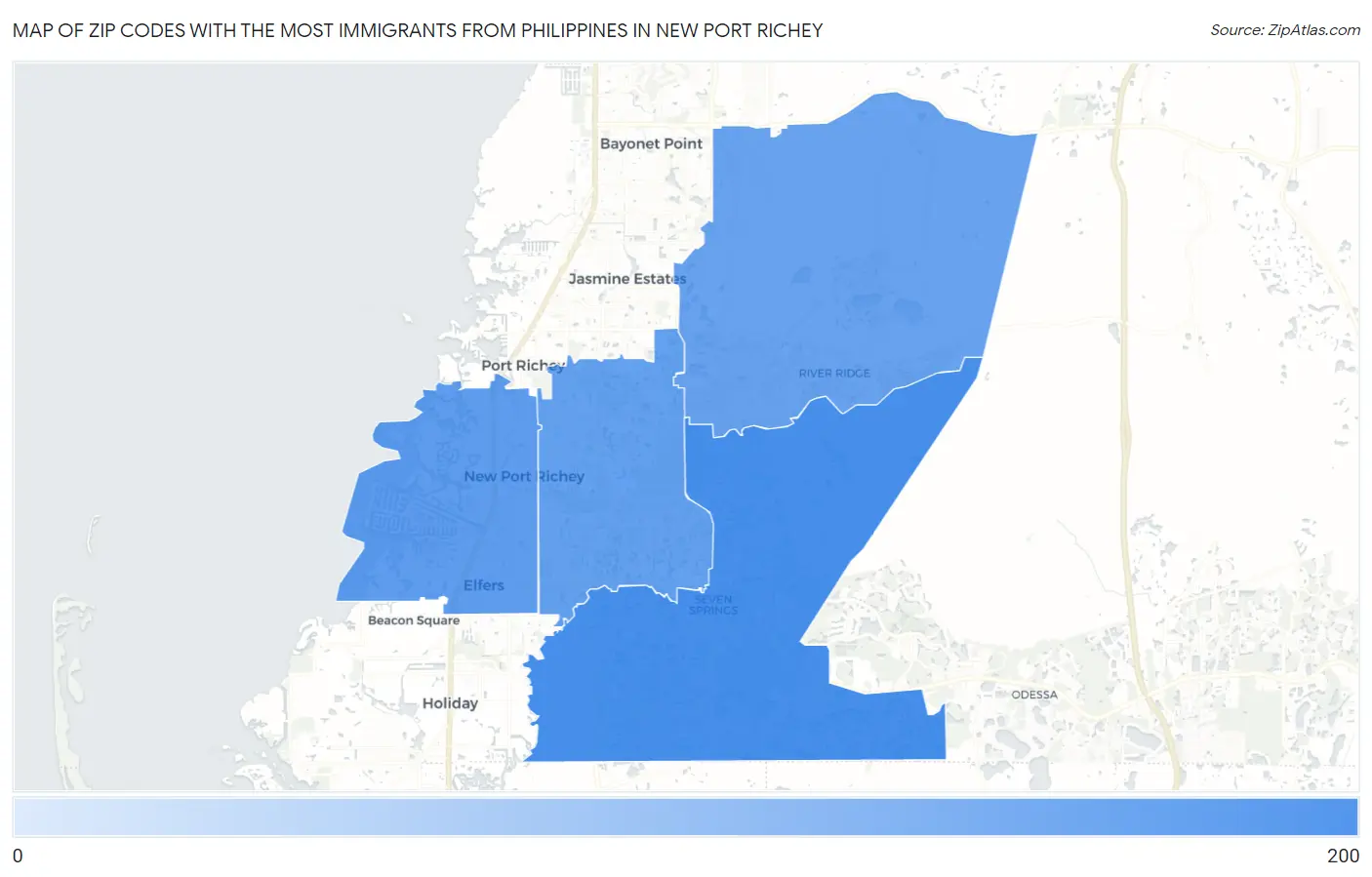 Zip Codes with the Most Immigrants from Philippines in New Port Richey Map