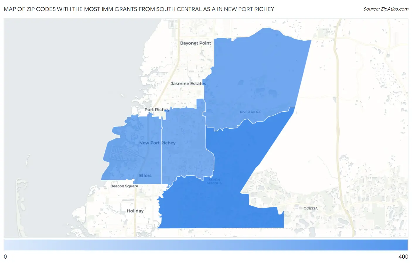 Zip Codes with the Most Immigrants from South Central Asia in New Port Richey Map