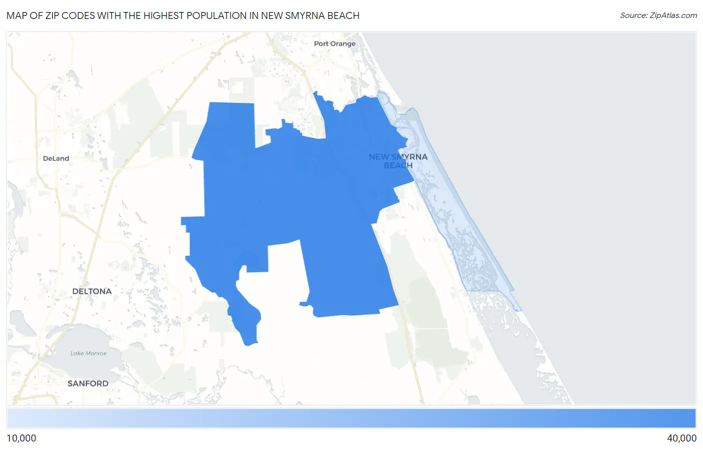 Zip Codes with the Highest Population in New Smyrna Beach Map