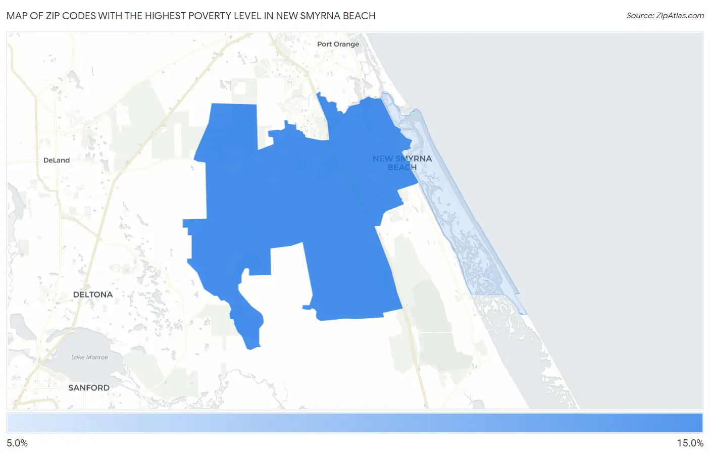 Zip Codes with the Highest Poverty Level in New Smyrna Beach Map