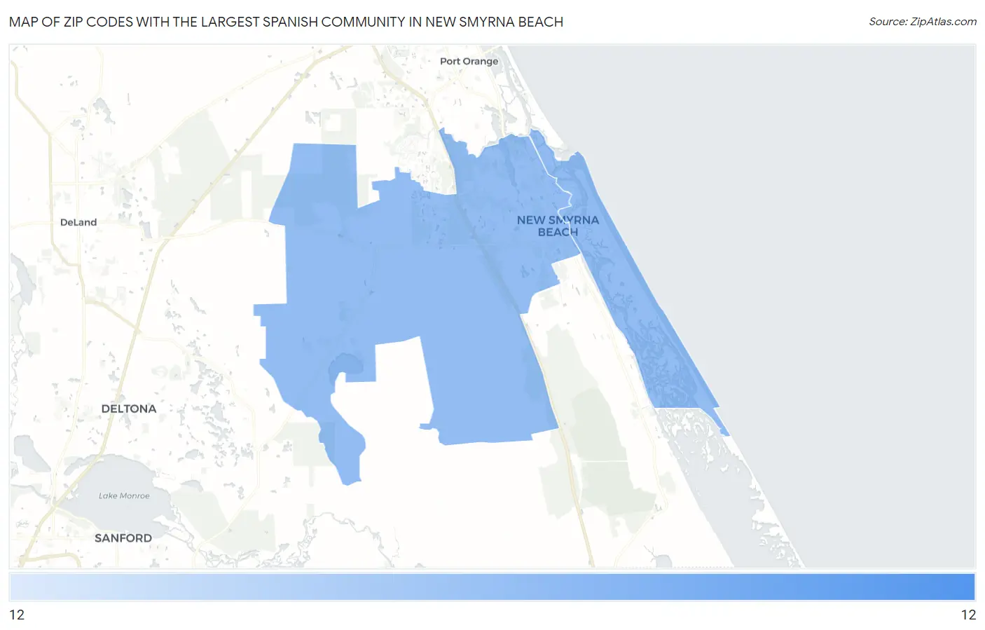 Zip Codes with the Largest Spanish Community in New Smyrna Beach Map