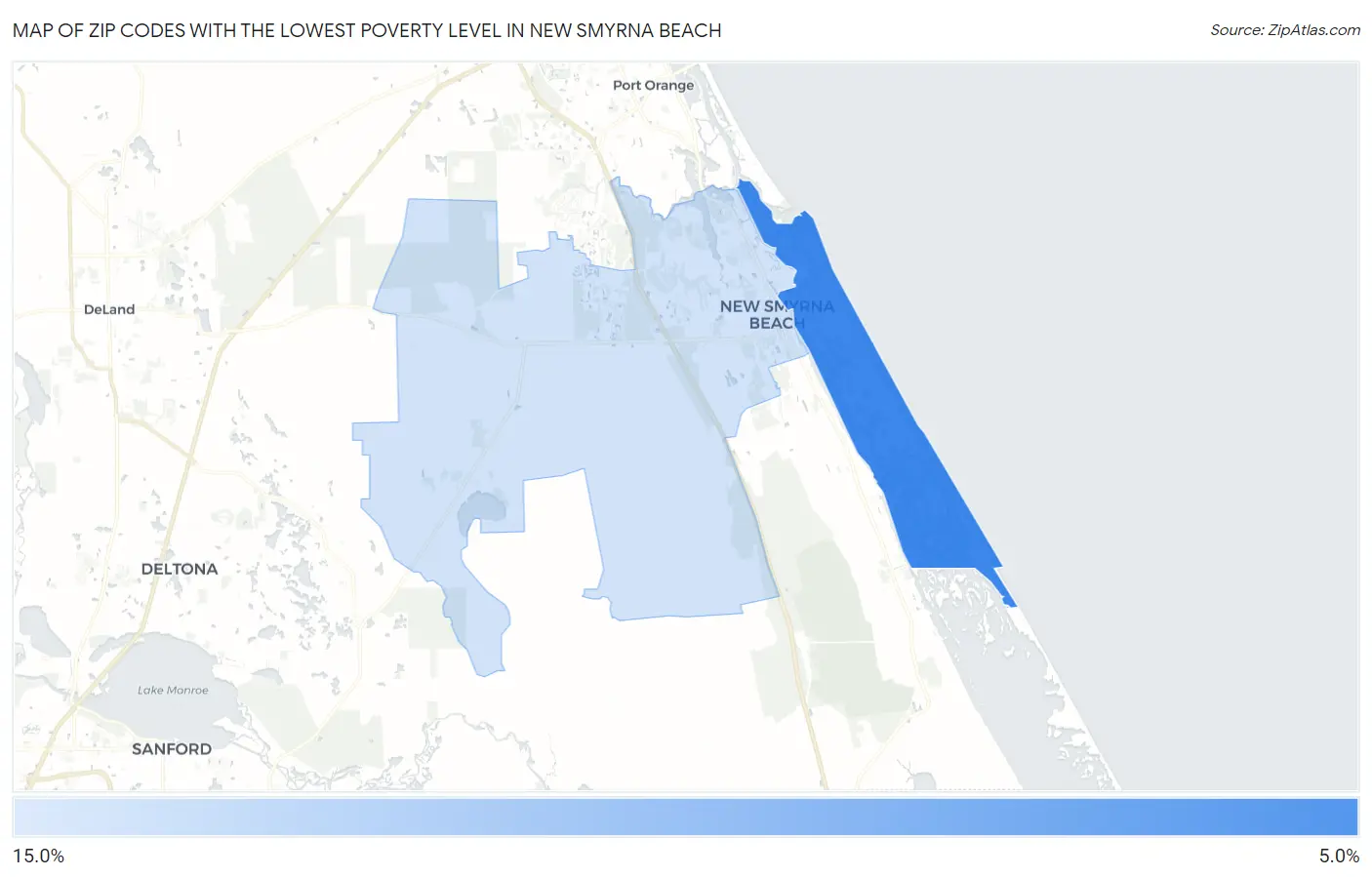 Zip Codes with the Lowest Poverty Level in New Smyrna Beach Map
