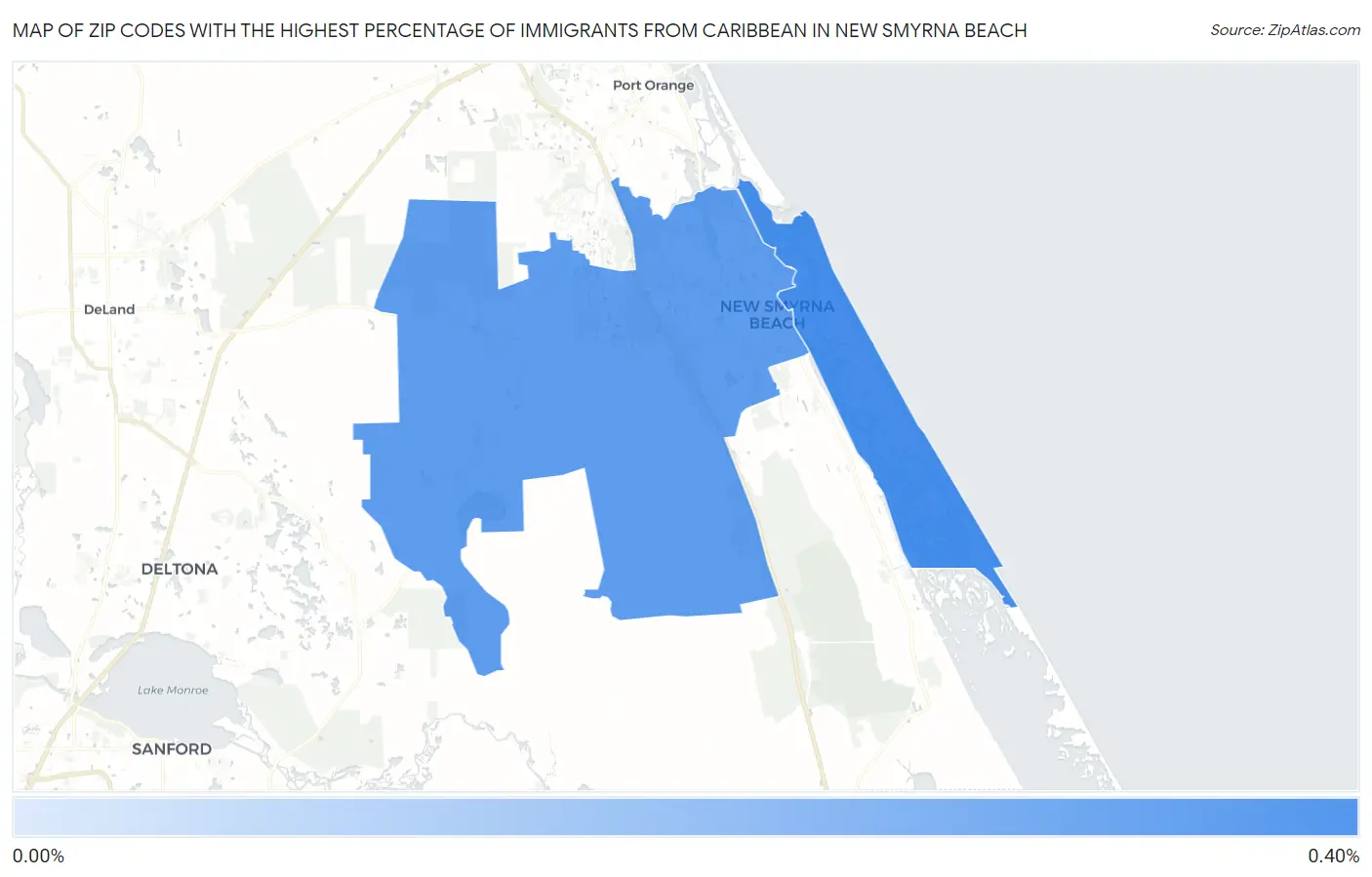 Zip Codes with the Highest Percentage of Immigrants from Caribbean in New Smyrna Beach Map