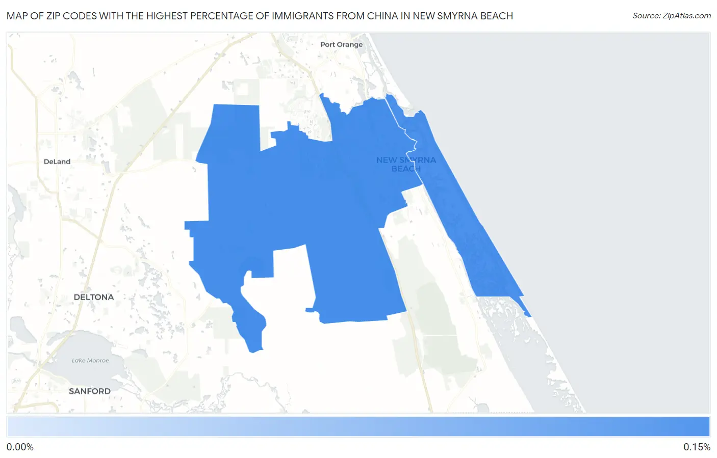 Zip Codes with the Highest Percentage of Immigrants from China in New Smyrna Beach Map