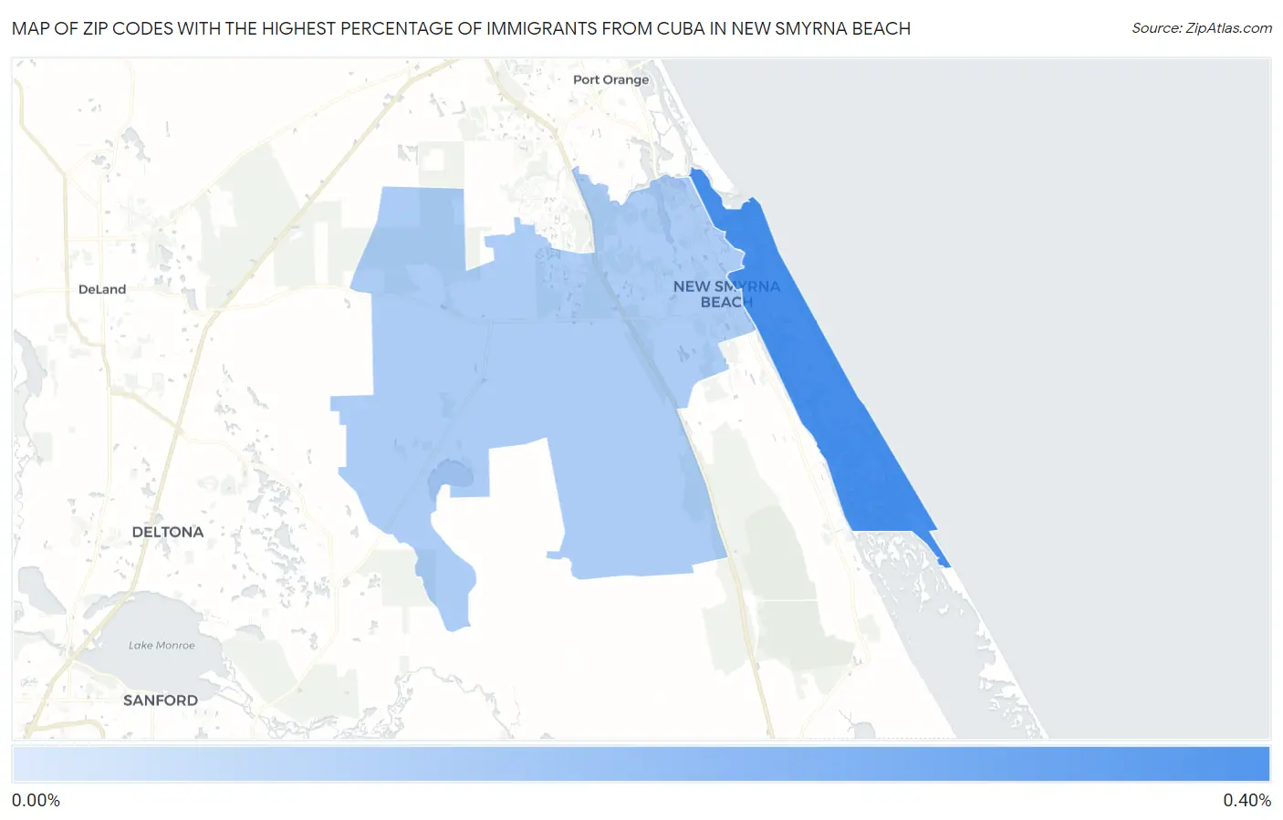 Zip Codes with the Highest Percentage of Immigrants from Cuba in New Smyrna Beach Map