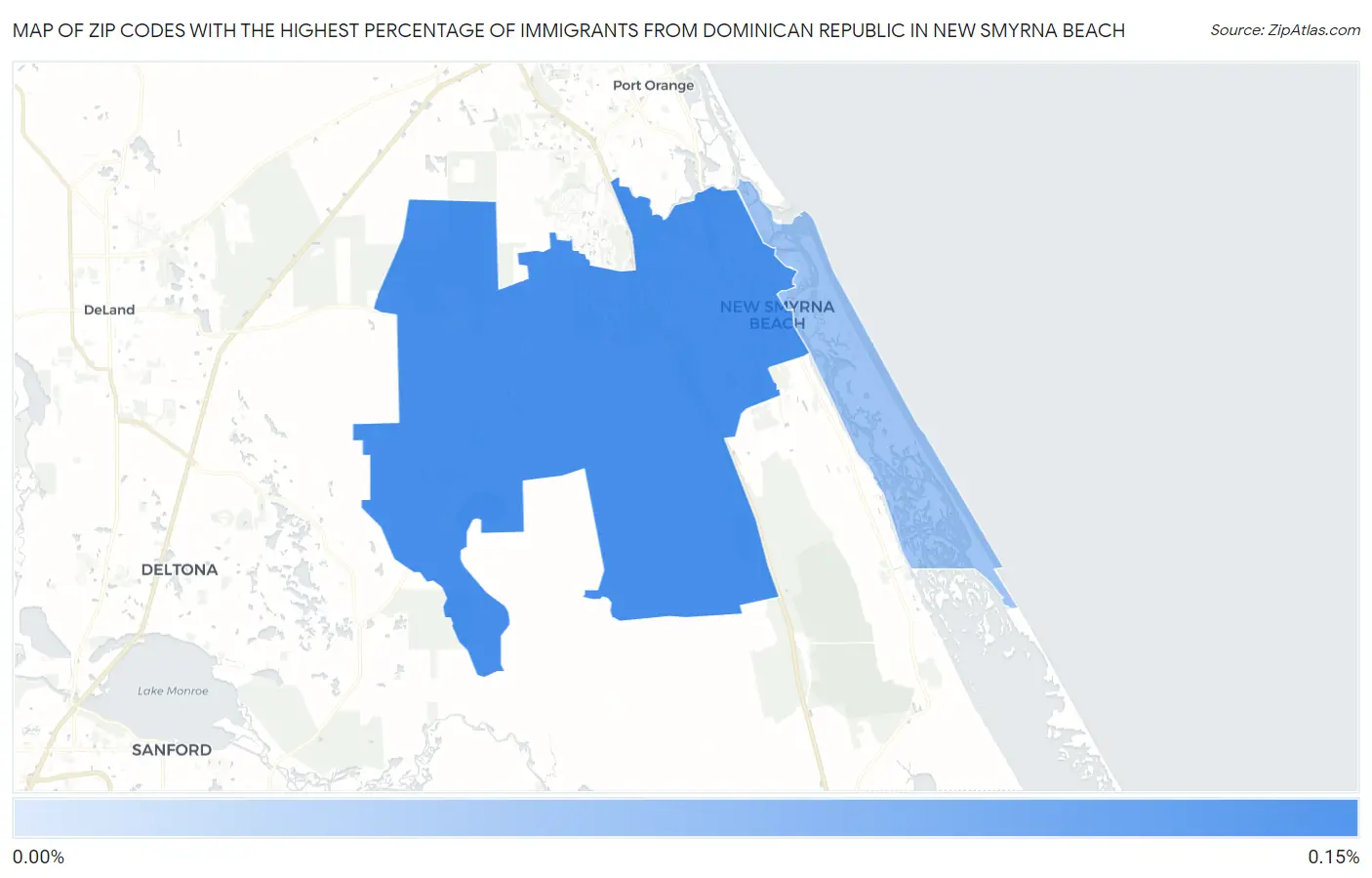 Zip Codes with the Highest Percentage of Immigrants from Dominican Republic in New Smyrna Beach Map