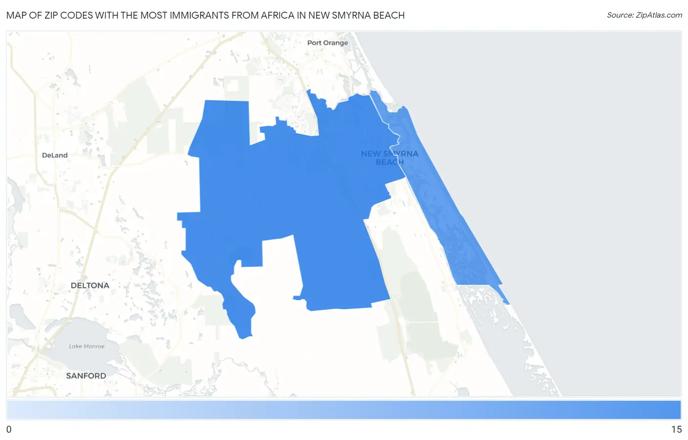 Zip Codes with the Most Immigrants from Africa in New Smyrna Beach Map