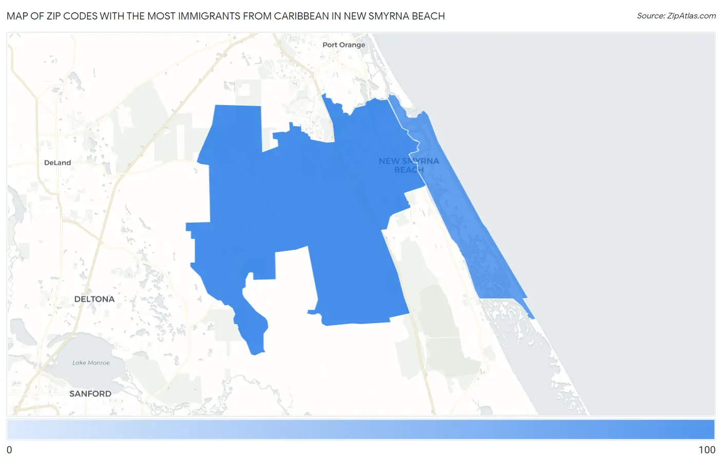 Zip Codes with the Most Immigrants from Caribbean in New Smyrna Beach Map
