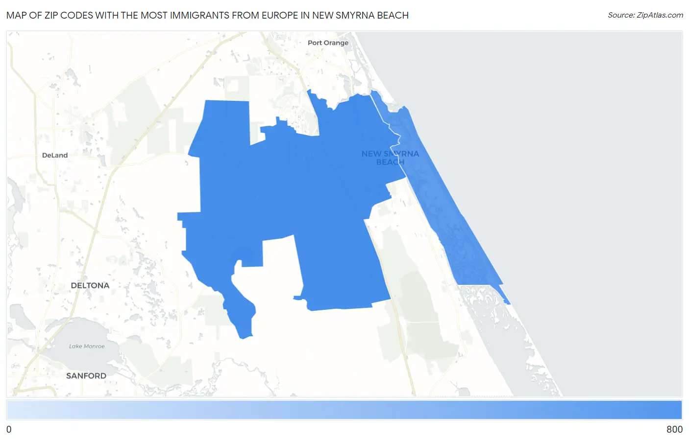 Zip Codes with the Most Immigrants from Europe in New Smyrna Beach Map