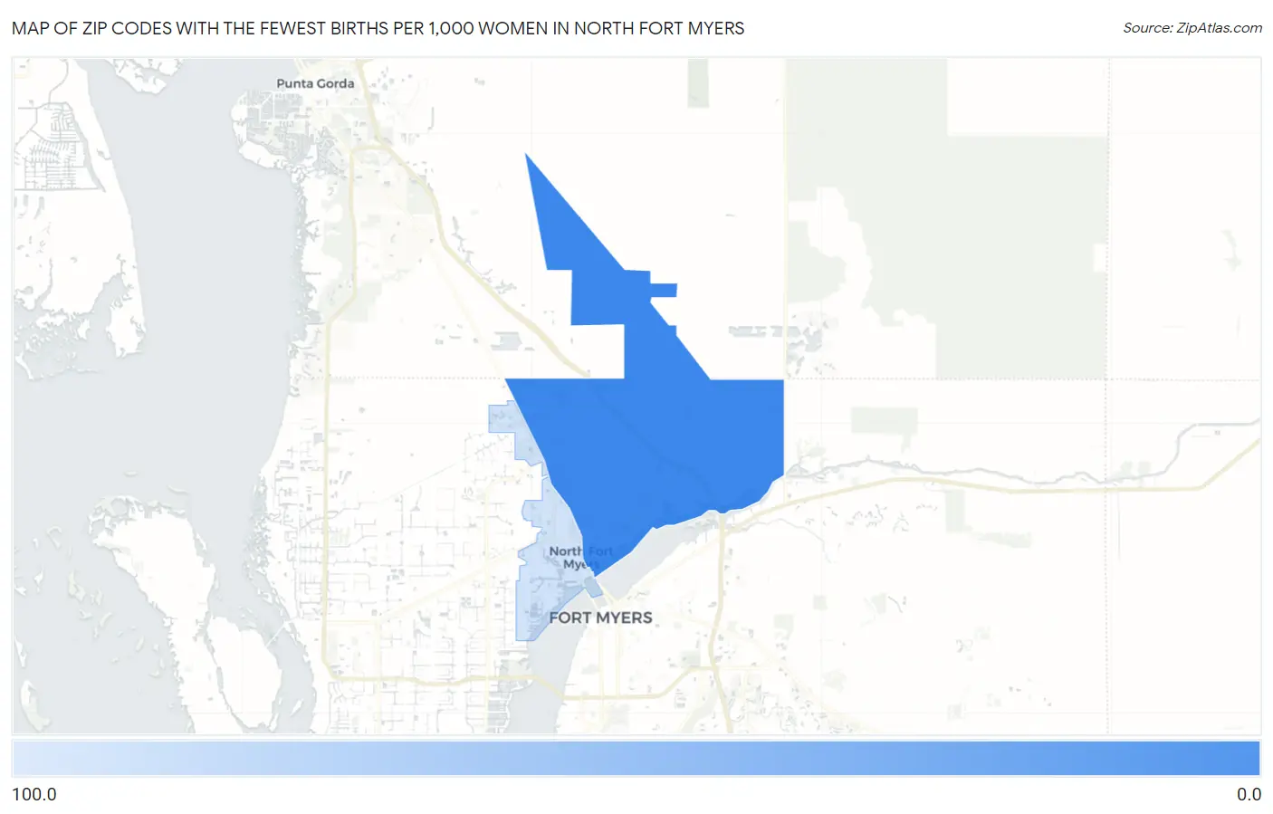 Zip Codes with the Fewest Births per 1,000 Women in North Fort Myers Map