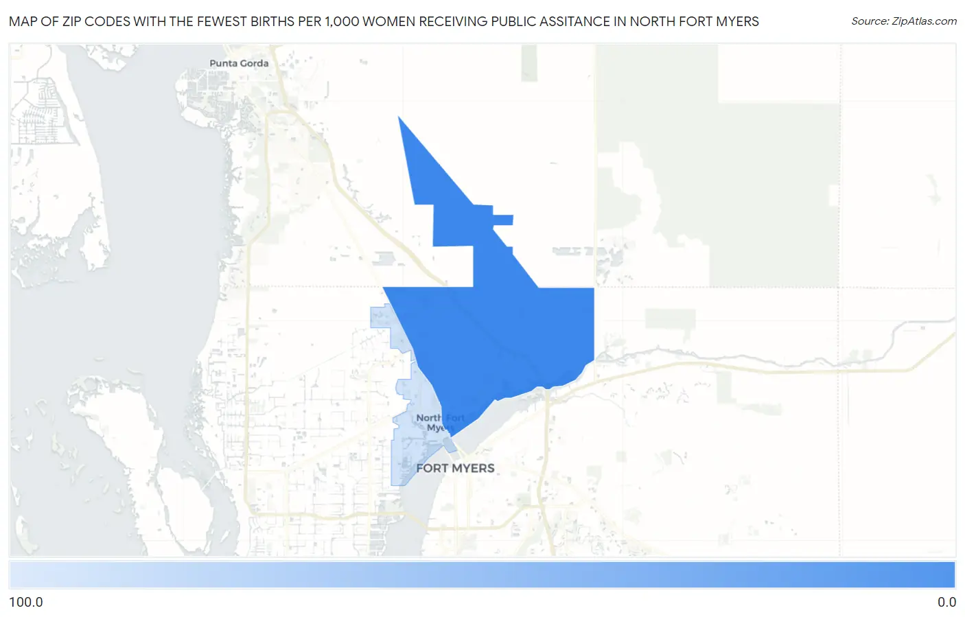 Zip Codes with the Fewest Births per 1,000 Women Receiving Public Assitance in North Fort Myers Map
