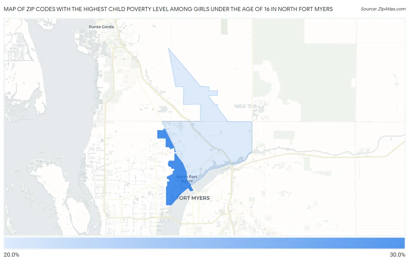Zip Codes with the Highest Child Poverty Level Among Girls Under the Age of 16 in North Fort Myers Map