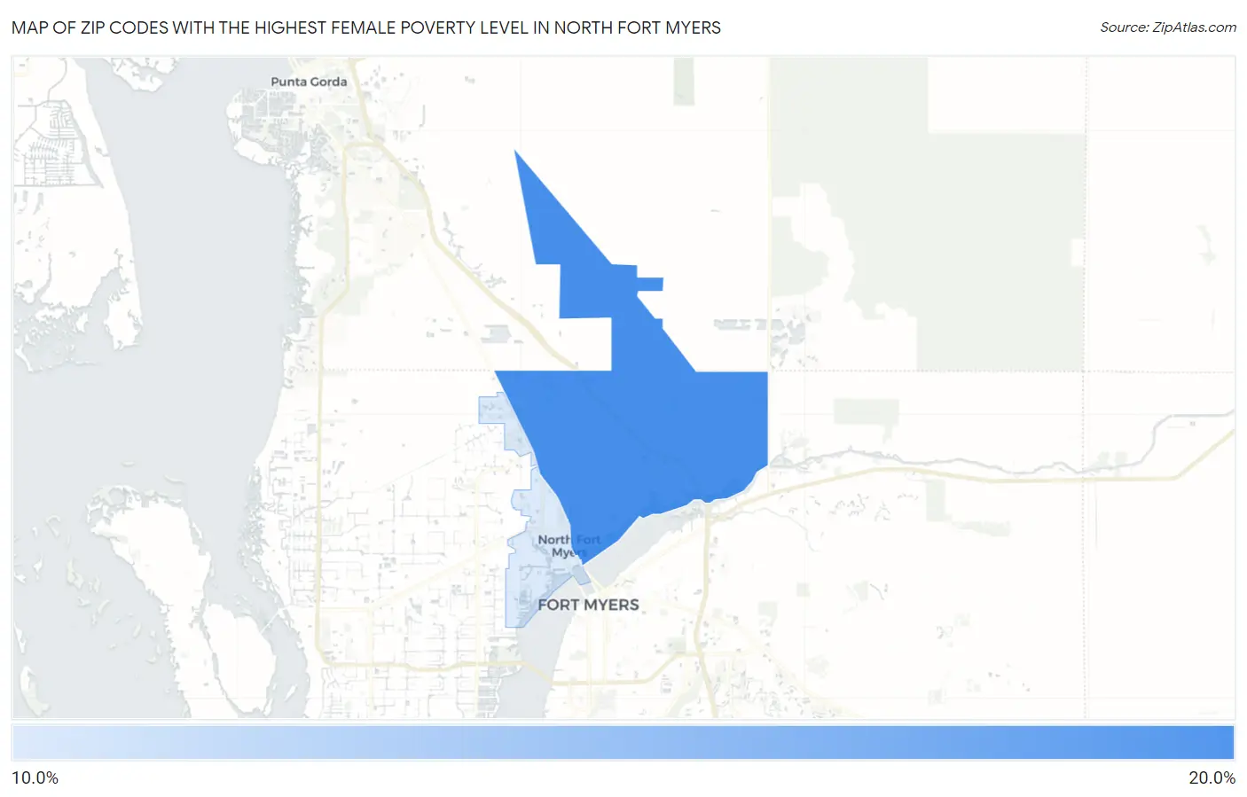 Zip Codes with the Highest Female Poverty Level in North Fort Myers Map