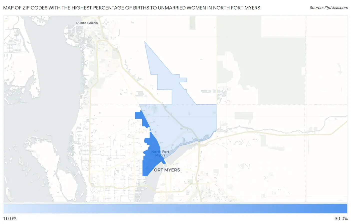 Zip Codes with the Highest Percentage of Births to Unmarried Women in North Fort Myers Map
