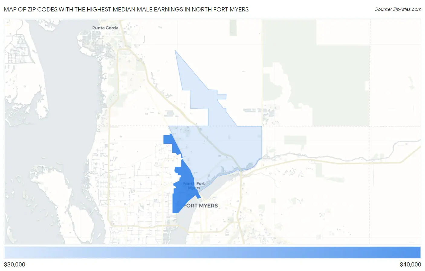 Zip Codes with the Highest Median Male Earnings in North Fort Myers Map