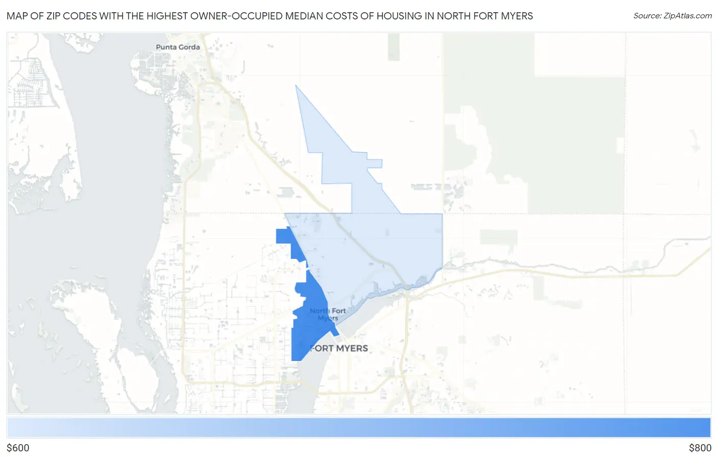 Zip Codes with the Highest Owner-Occupied Median Costs of Housing in North Fort Myers Map
