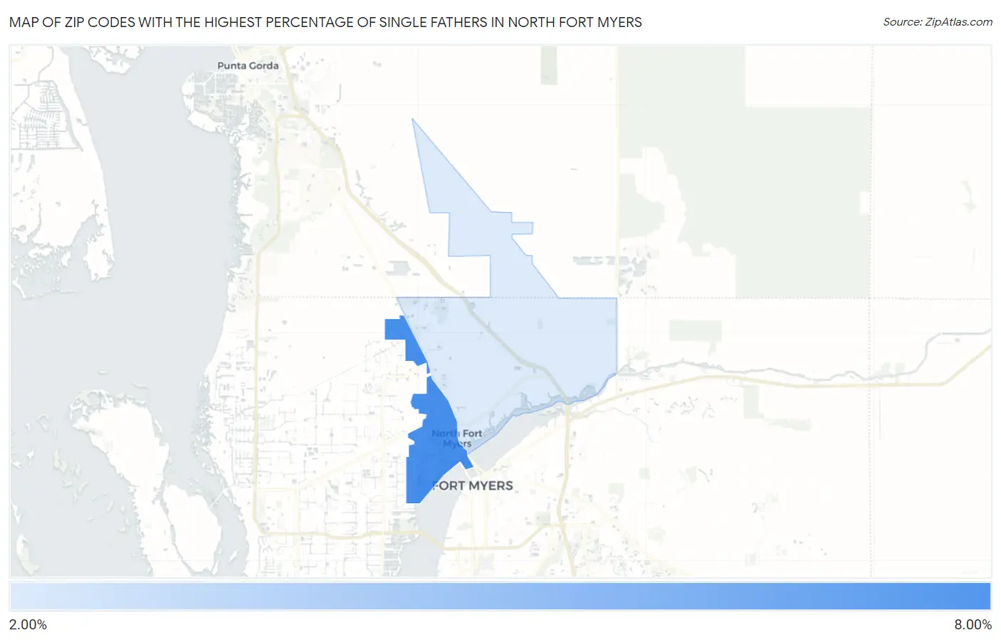 Zip Codes with the Highest Percentage of Single Fathers in North Fort Myers Map