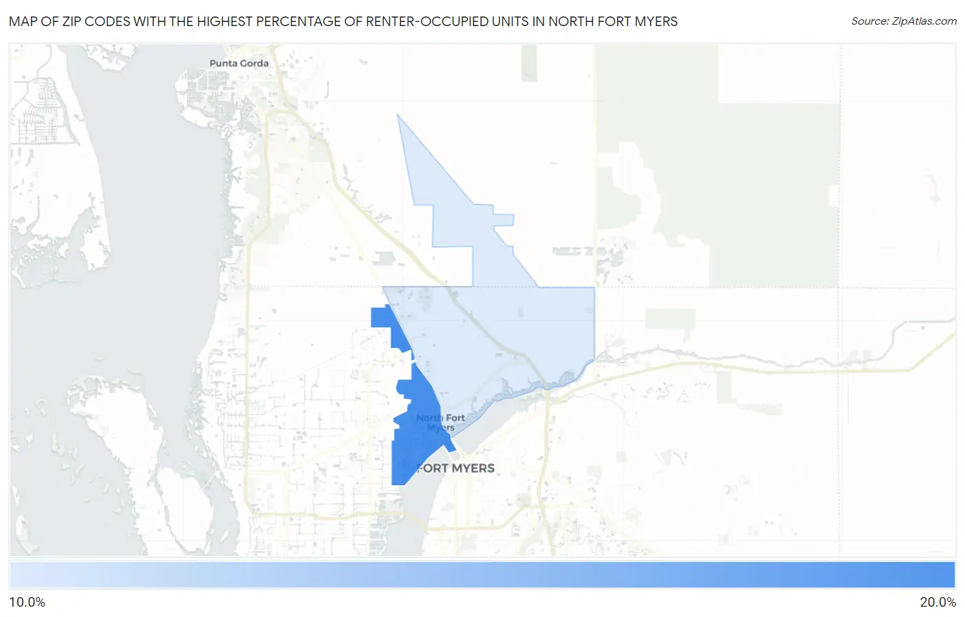 Zip Codes with the Highest Percentage of Renter-Occupied Units in North Fort Myers Map