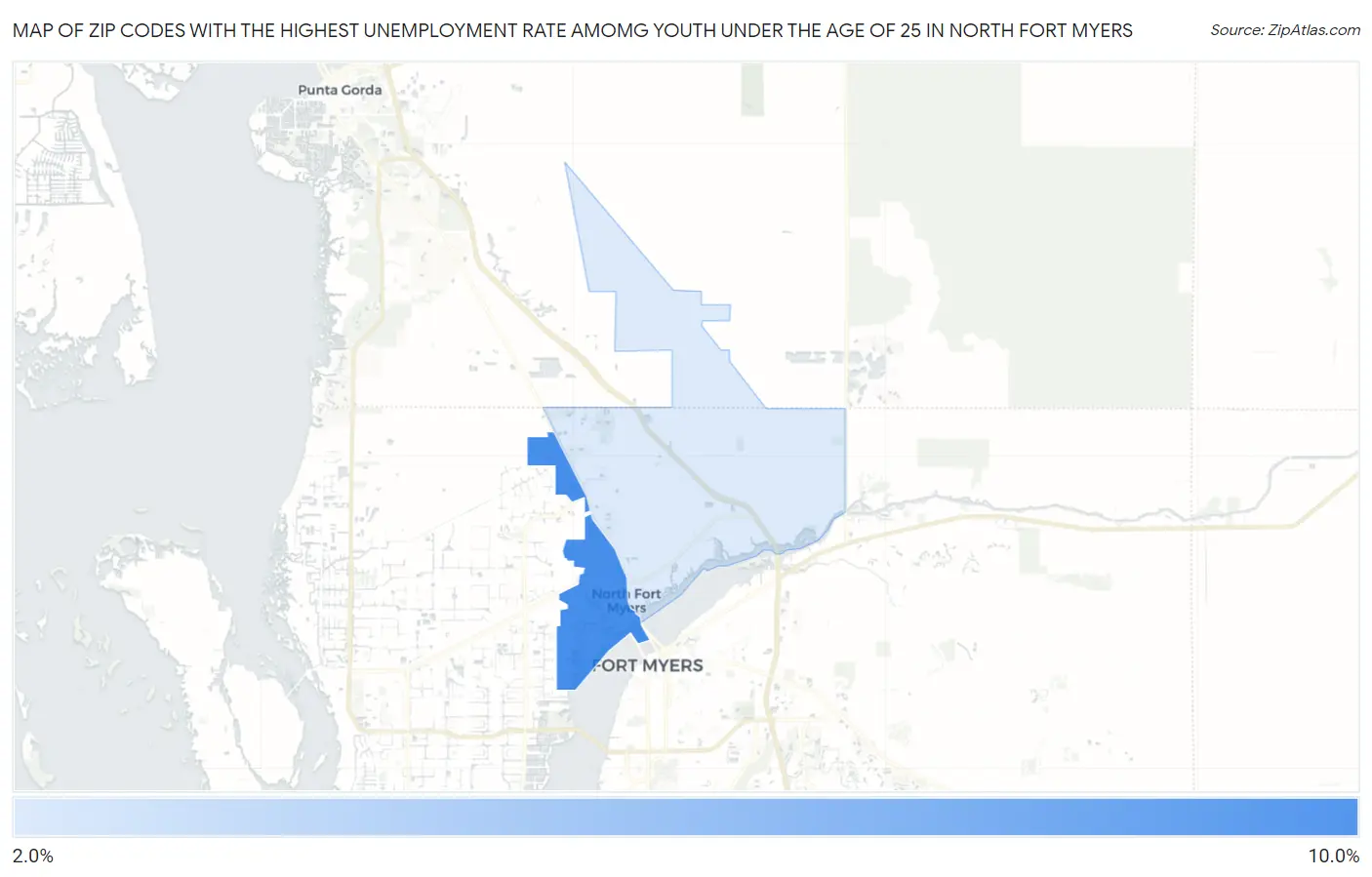 Zip Codes with the Highest Unemployment Rate Amomg Youth Under the Age of 25 in North Fort Myers Map