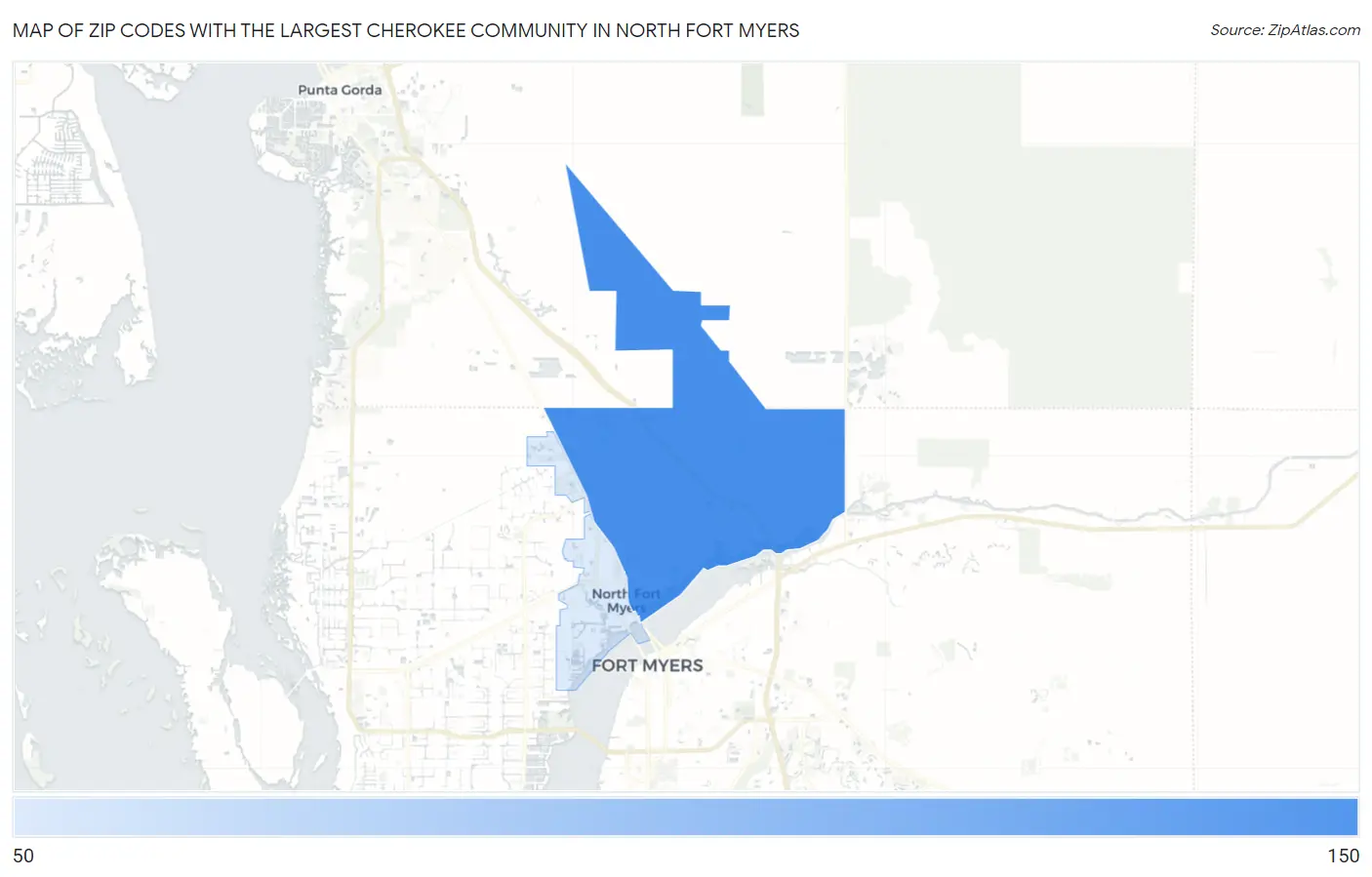 Zip Codes with the Largest Cherokee Community in North Fort Myers Map