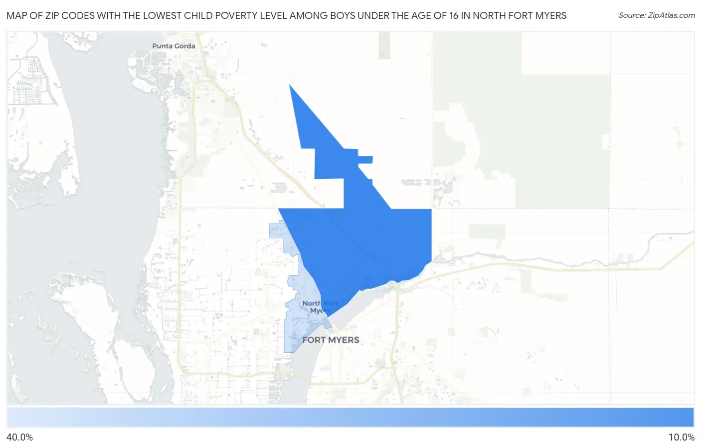 Zip Codes with the Lowest Child Poverty Level Among Boys Under the Age of 16 in North Fort Myers Map