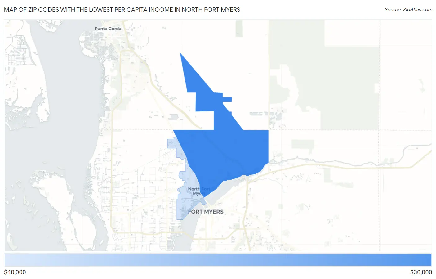 Zip Codes with the Lowest Per Capita Income in North Fort Myers Map