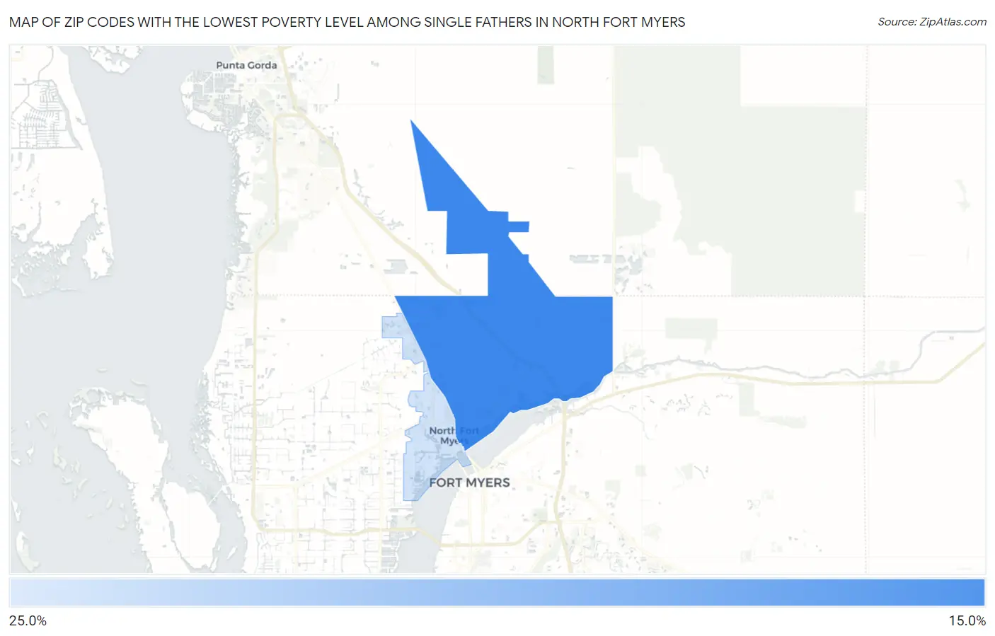 Zip Codes with the Lowest Poverty Level Among Single Fathers in North Fort Myers Map