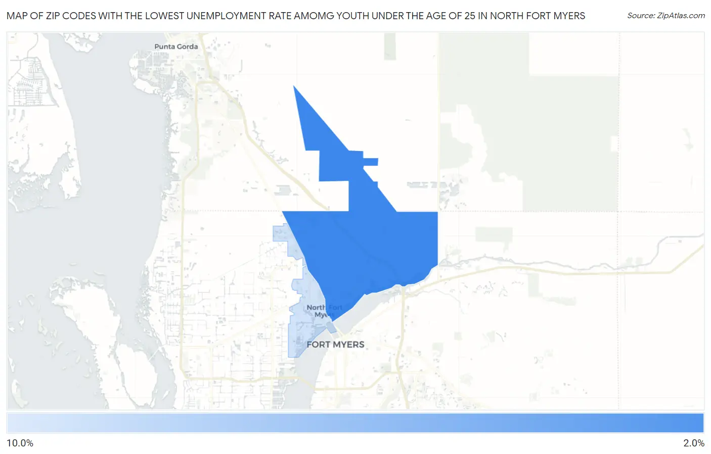 Zip Codes with the Lowest Unemployment Rate Amomg Youth Under the Age of 25 in North Fort Myers Map
