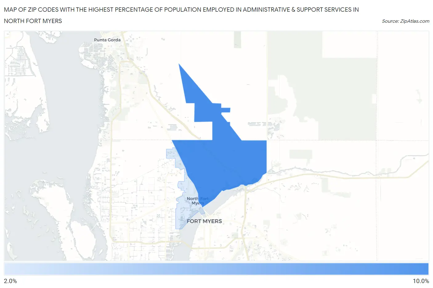Zip Codes with the Highest Percentage of Population Employed in Administrative & Support Services in North Fort Myers Map