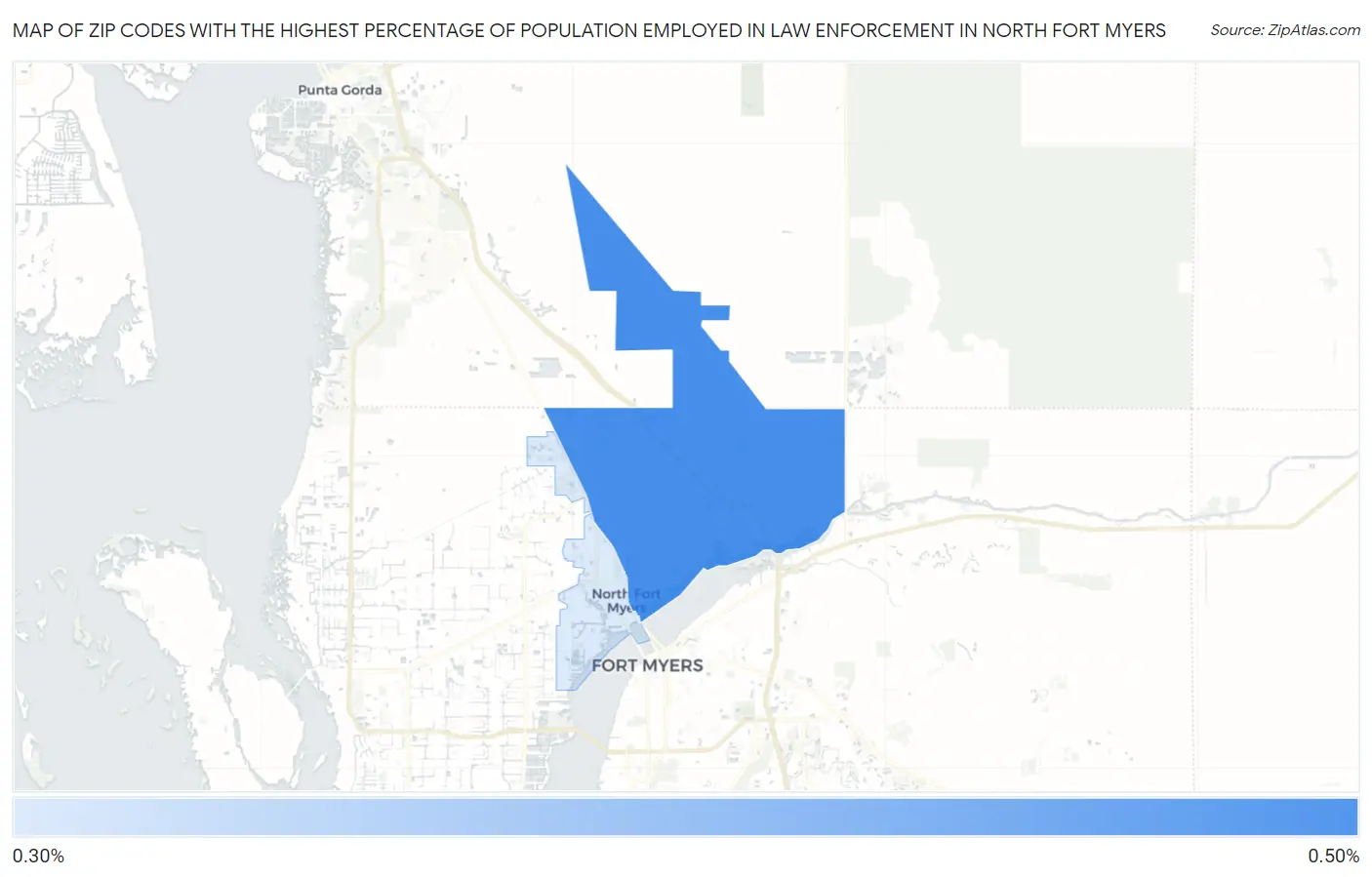 Zip Codes with the Highest Percentage of Population Employed in Law Enforcement in North Fort Myers Map