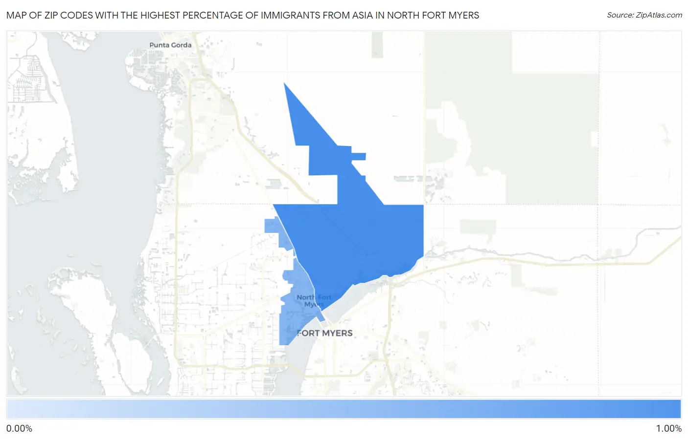 Zip Codes with the Highest Percentage of Immigrants from Asia in North Fort Myers Map