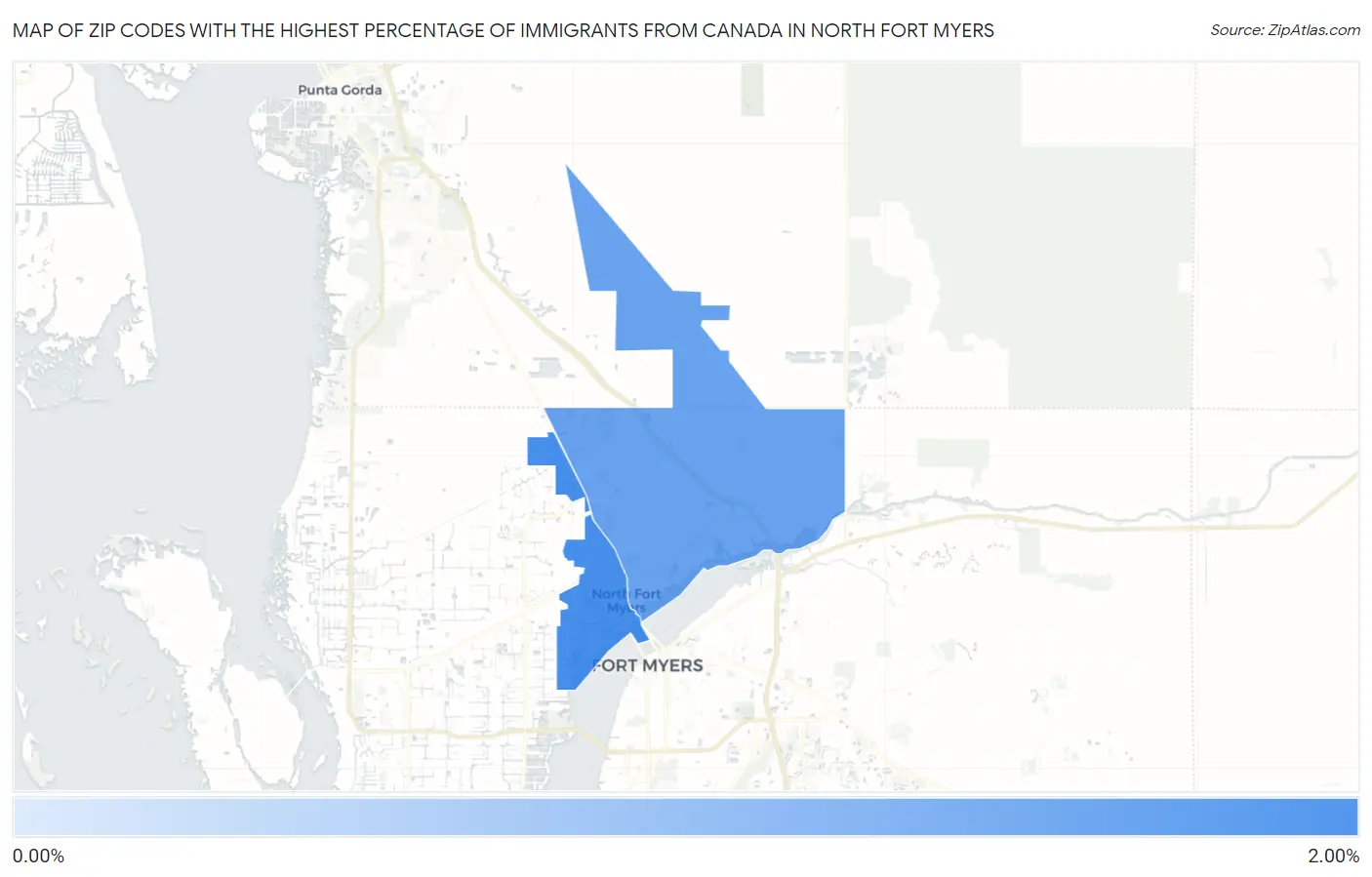 Zip Codes with the Highest Percentage of Immigrants from Canada in North Fort Myers Map