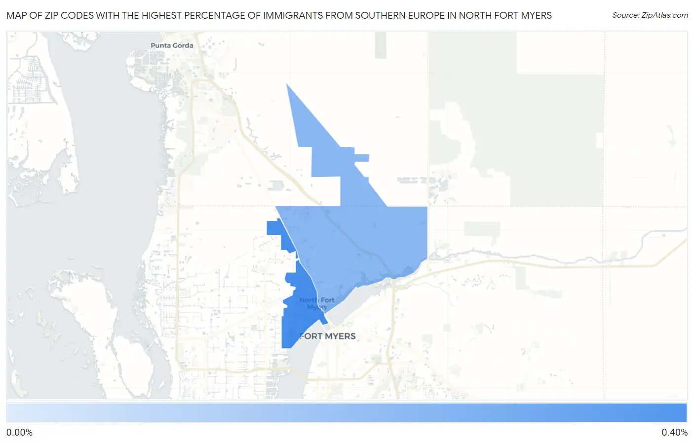 Zip Codes with the Highest Percentage of Immigrants from Southern Europe in North Fort Myers Map
